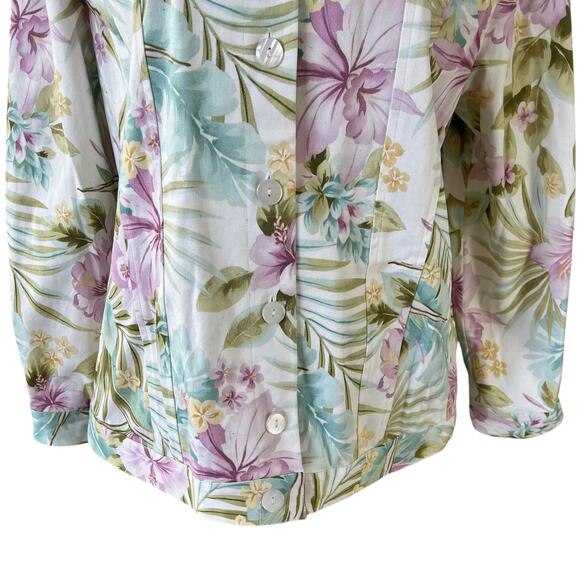 Alfred Dunner Jean Jacket Women's Size 16 White Tropical Floral Cotton Stretch - Picture 6 of 10